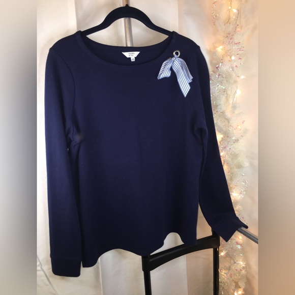 Crown & Ivy | Women’s Navy Blue 100% Cotton Long Sleeve Top - Picture 7 of 7